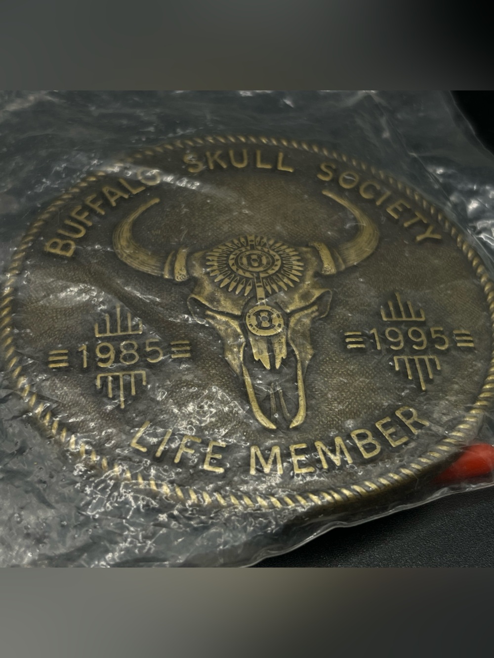 Buffalo Skull Society Life Member Brass Belt Buckle